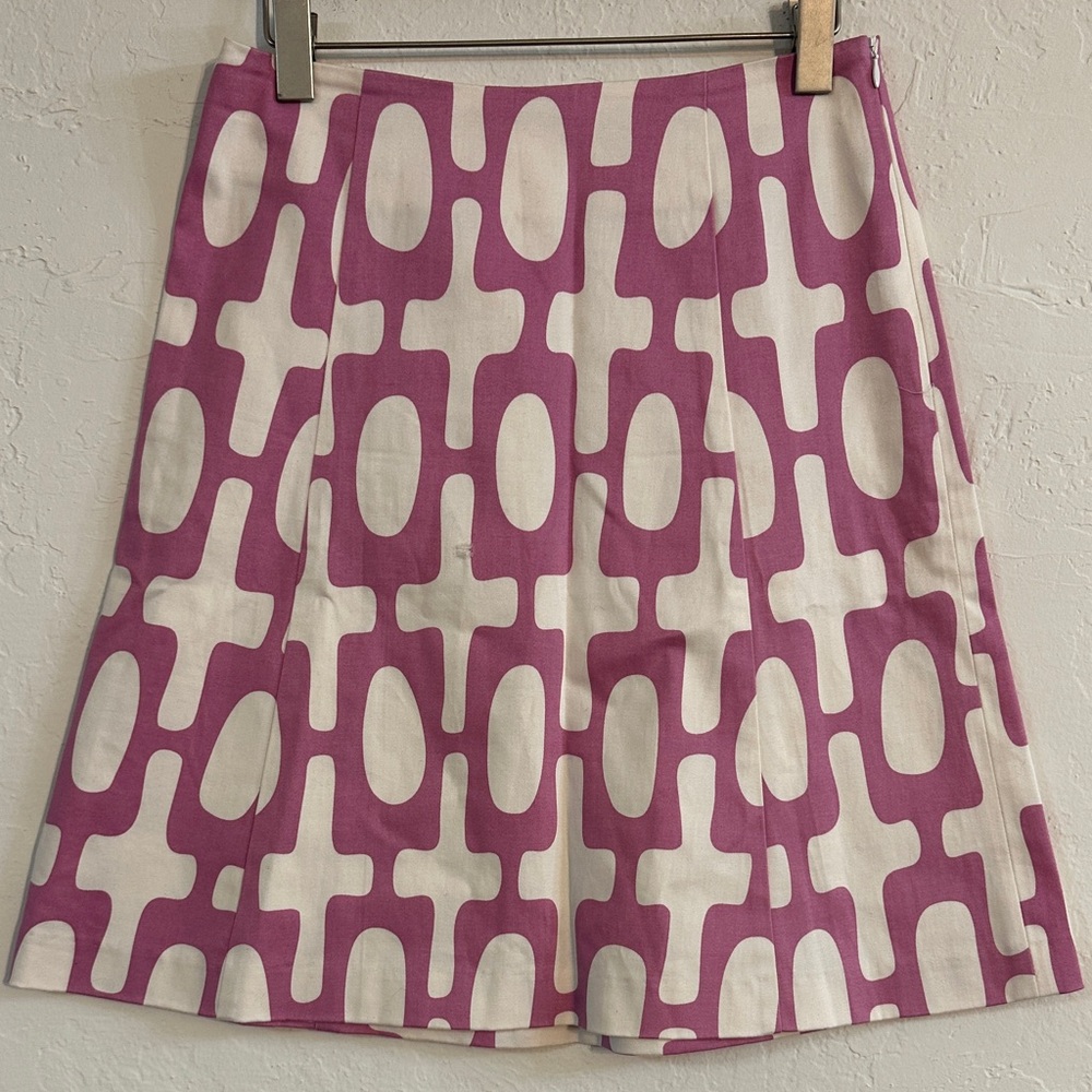 Lesley Evers Pink & Cream Geometric A-Line Skirt – XS, Cotton Blend